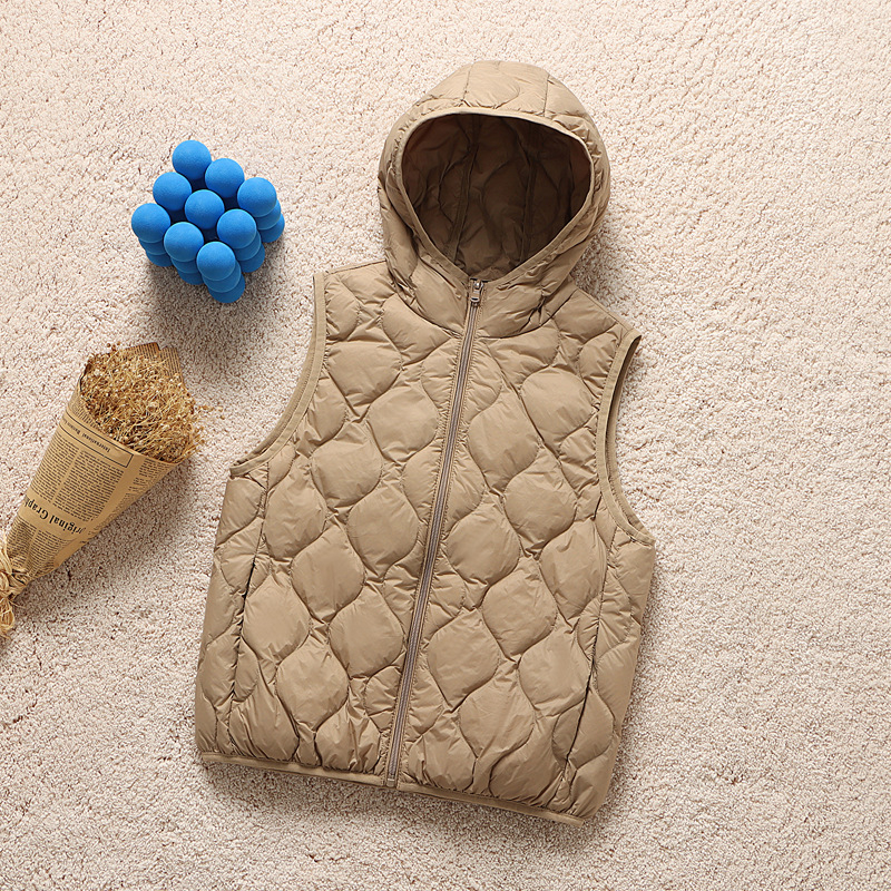Ženska kratka puffer vesta s kapuljom, korejski stil, plus veličina, vitka silueta, punilo od bijelog patka perja