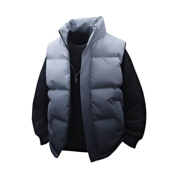 Pánska bavlnená vesta s vysokým golierom, voľný strih, bočné vrecká, jeseň 2025