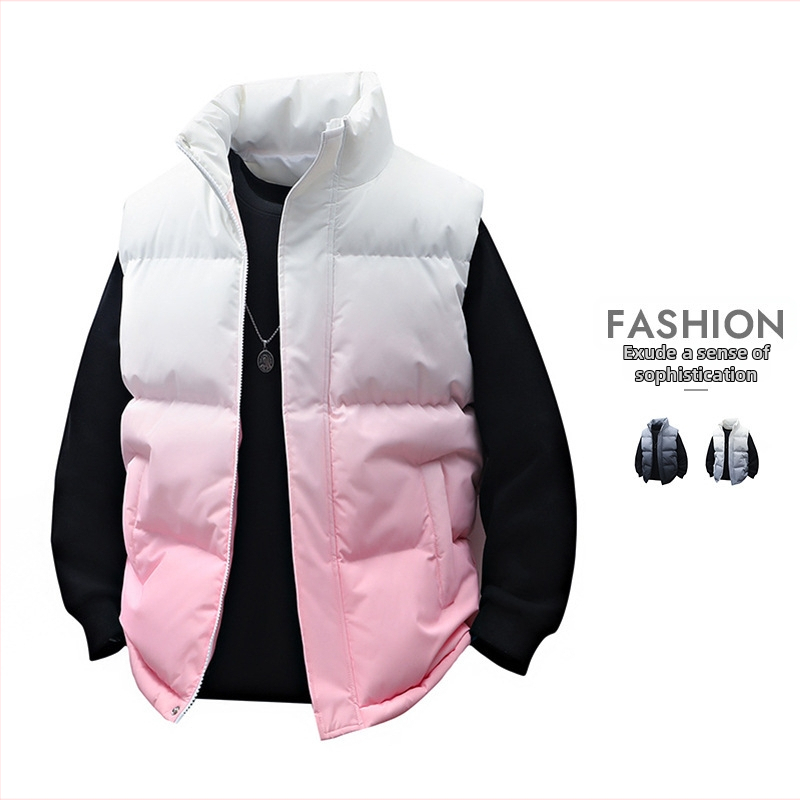 Pánska bavlnená vesta s vysokým golierom, voľný strih, bočné vrecká, jeseň 2025