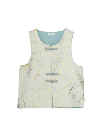 Женска жилетка-риза с жакардова брокатова шарка и флорален мотив, U-образно деколте, 70-80% полиестер, кардиган стил