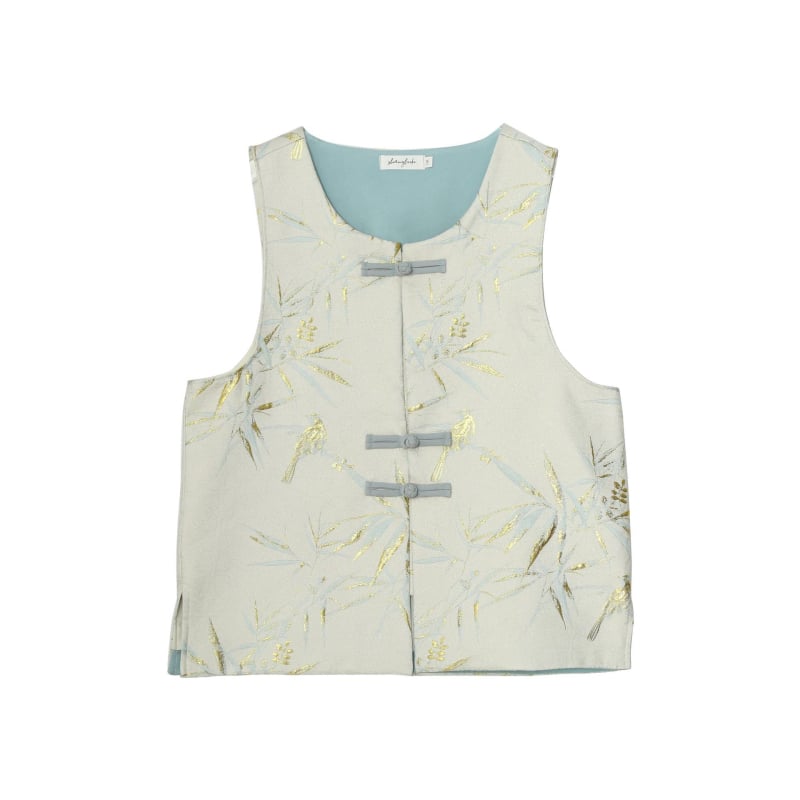 Женска жилетка-риза с жакардова брокатова шарка и флорален мотив, U-образно деколте, 70-80% полиестер, кардиган стил