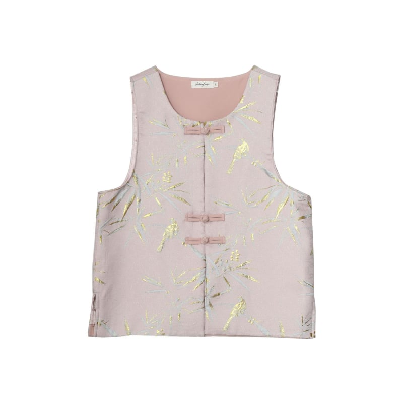 Женска жилетка-риза с жакардова брокатова шарка и флорален мотив, U-образно деколте, 70-80% полиестер, кардиган стил