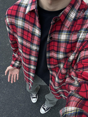 Cămașă-cardigan lejeră pentru bărbați, mânecă lungă, model în carouri, stil japonez retro, guler ascuțit, amestec bumbac-poliester (bumbac 31–50%), toamnă 2025