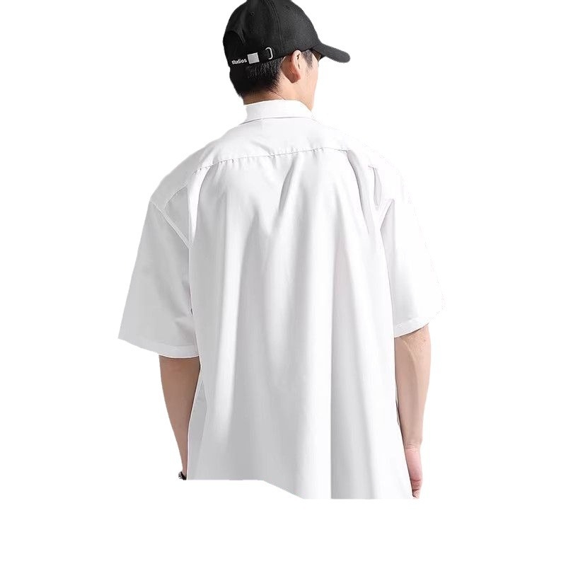 Cămașă bărbați cu mânecă scurtă, croială lejeră, guler rever, uni, amestec poliester ≥96%, detaliu buzunar, vară 2024