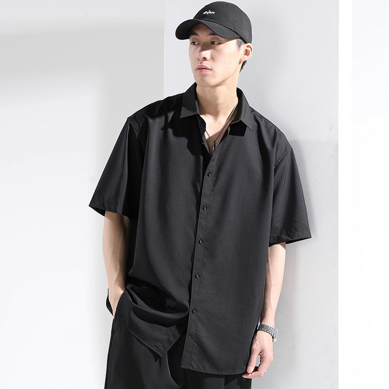 Cămașă bărbați cu mânecă scurtă, croială lejeră, guler rever, uni, amestec poliester ≥96%, detaliu buzunar, vară 2024