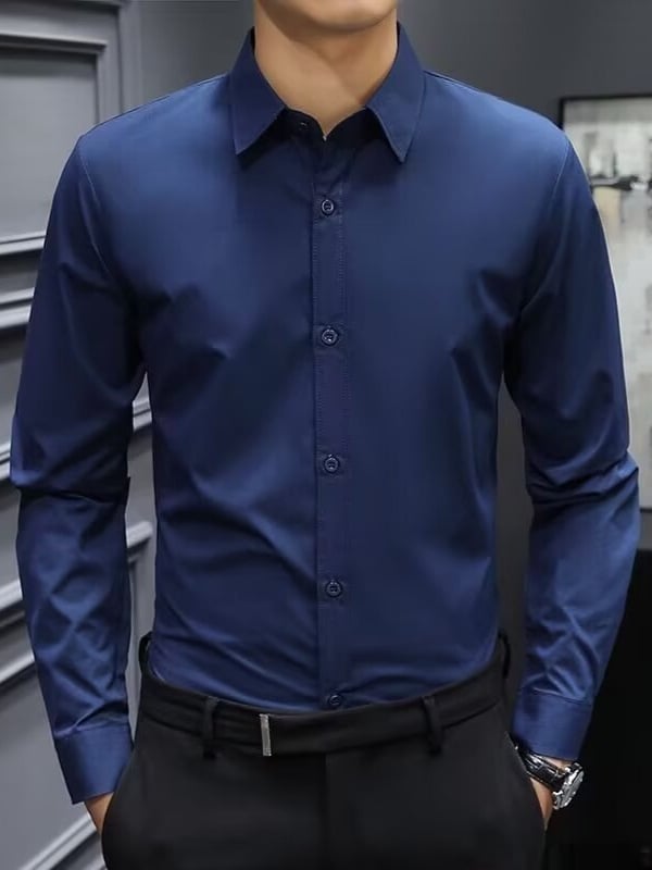 Muška košulja s dugim rukavima, Slim-Fit, ovratnik lapel, poliester, bez glačanja