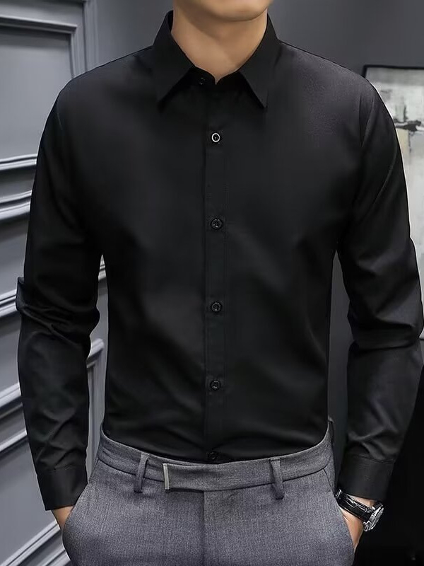 Muška košulja s dugim rukavima, Slim-Fit, ovratnik lapel, poliester, bez glačanja