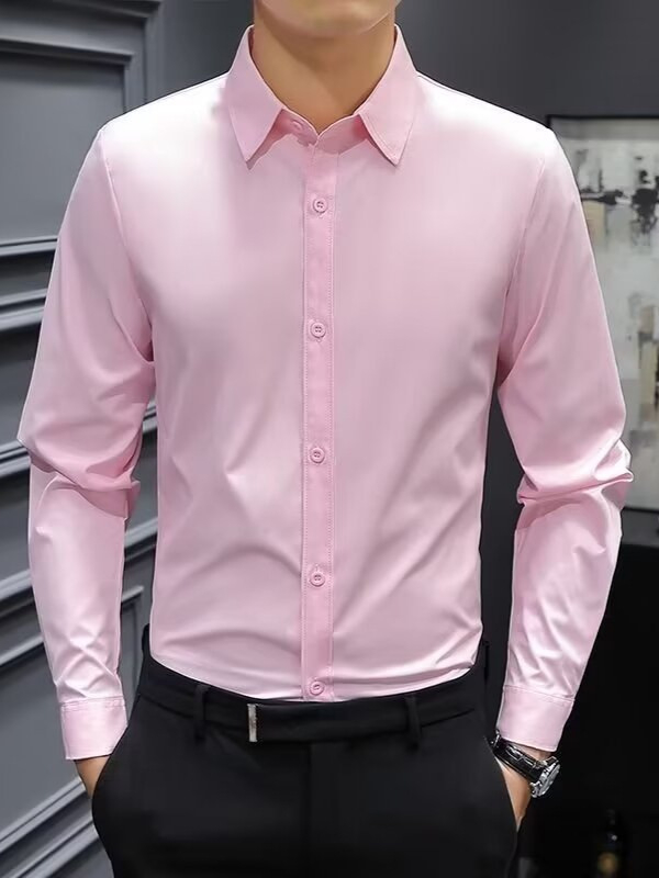 Muška košulja s dugim rukavima, Slim-Fit, ovratnik lapel, poliester, bez glačanja