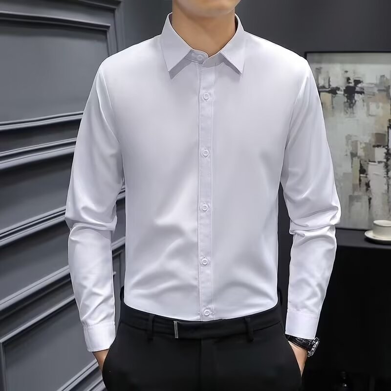 Muška košulja s dugim rukavima, Slim-Fit, ovratnik lapel, poliester, bez glačanja