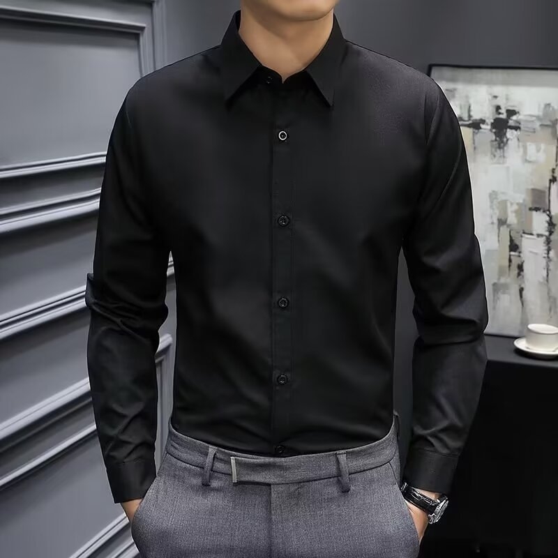 Muška košulja s dugim rukavima, Slim-Fit, ovratnik lapel, poliester, bez glačanja