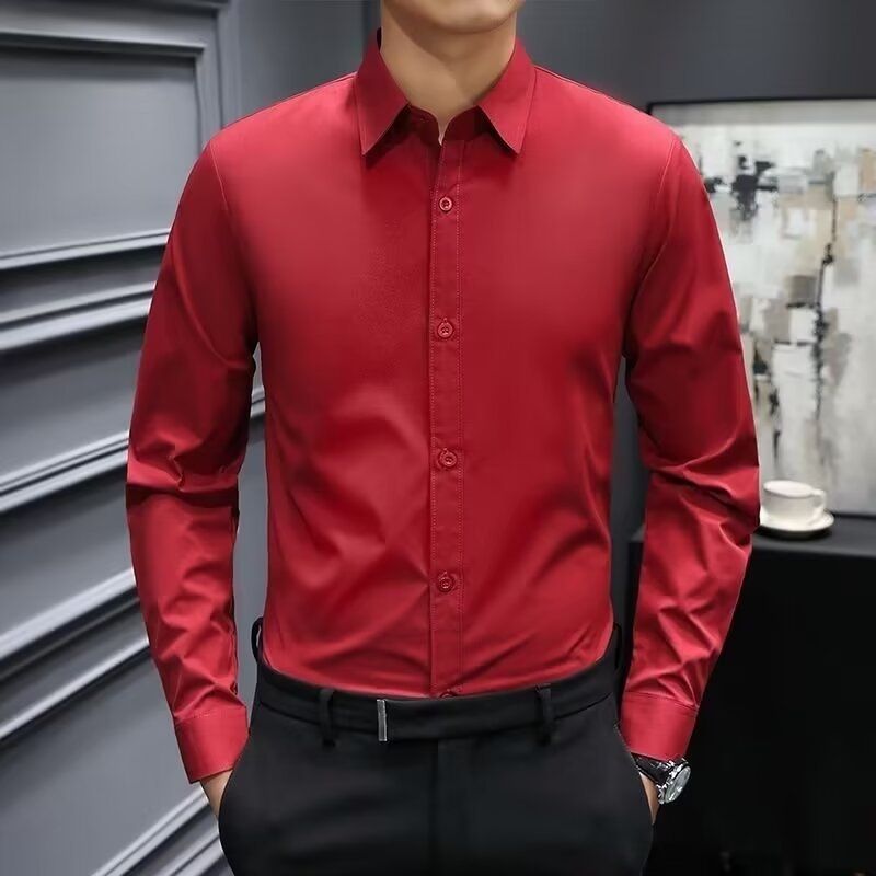 Muška košulja s dugim rukavima, Slim-Fit, ovratnik lapel, poliester, bez glačanja