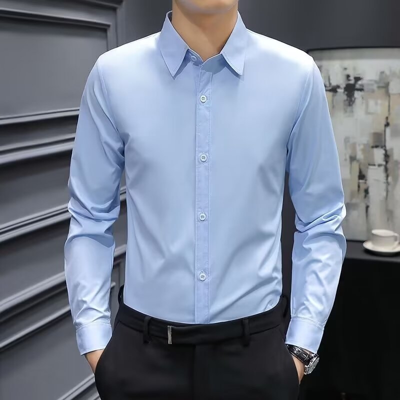 Muška košulja s dugim rukavima, Slim-Fit, ovratnik lapel, poliester, bez glačanja