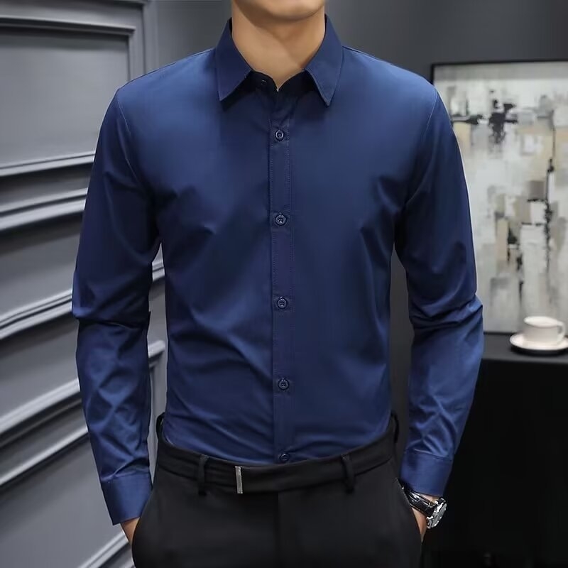 Muška košulja s dugim rukavima, Slim-Fit, ovratnik lapel, poliester, bez glačanja