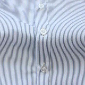 Γυναικείο ριγέ πουκάμισο από βαμβάκι-πολυεστέρα – εφαρμοστό, V-λαιμό, μακριά μανίκια