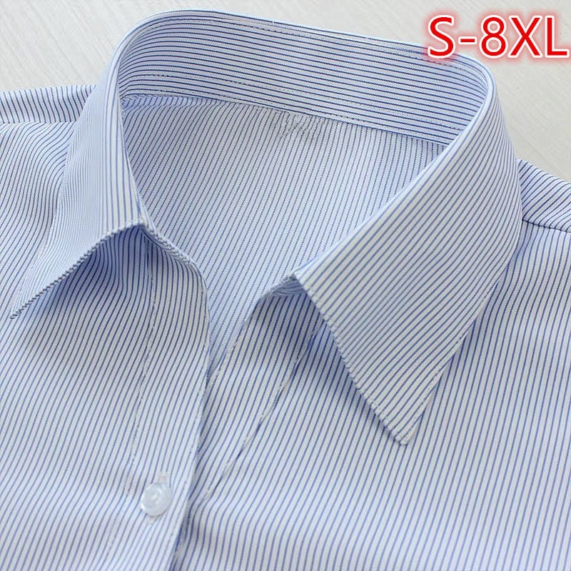 Γυναικείο ριγέ πουκάμισο από βαμβάκι-πολυεστέρα – εφαρμοστό, V-λαιμό, μακριά μανίκια