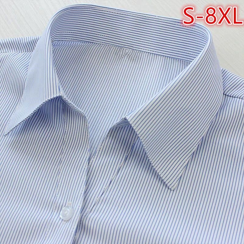 Γυναικείο ριγέ πουκάμισο από βαμβάκι-πολυεστέρα – εφαρμοστό, V-λαιμό, μακριά μανίκια