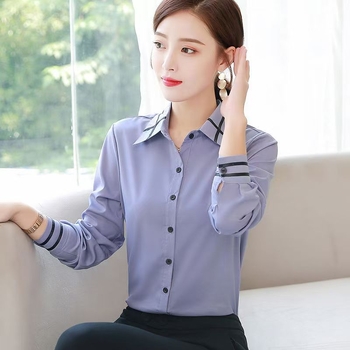 Cămașă de damă slim-fit cu mânecă lungă, guler polo, model solid, 80–90% poliester