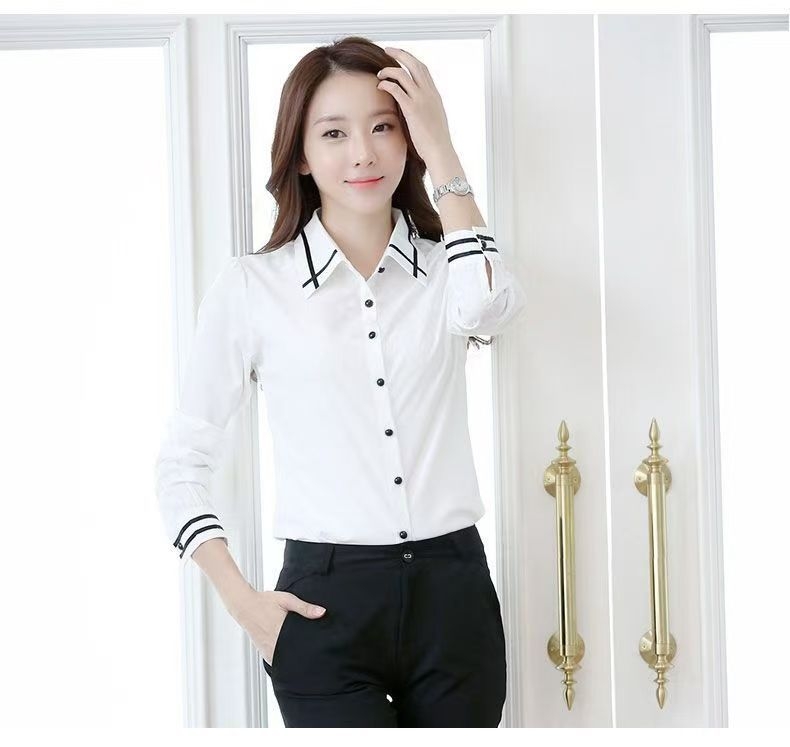 Cămașă de damă slim-fit cu mânecă lungă, guler polo, model solid, 80–90% poliester