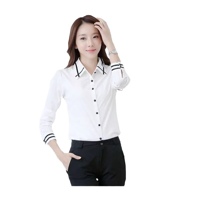 Cămașă de damă slim-fit cu mânecă lungă, guler polo, model solid, 80–90% poliester