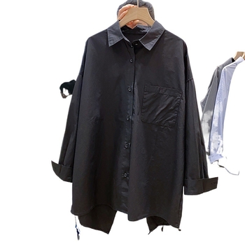 Cămașă, stil urban, croială lejeră, poliester, mâneci lungi, guler polo