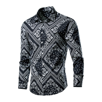 Košulja s floralnim uzorkom, slim-fit, duge rukave, široki ovratnik, poliester.