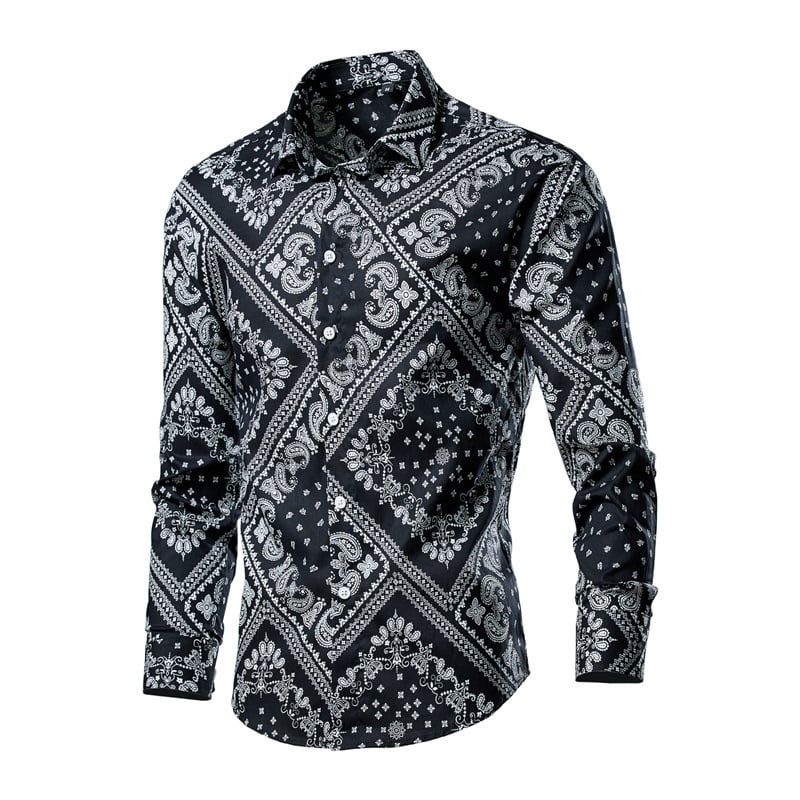 Košulja s floralnim uzorkom, slim-fit, duge rukave, široki ovratnik, poliester.