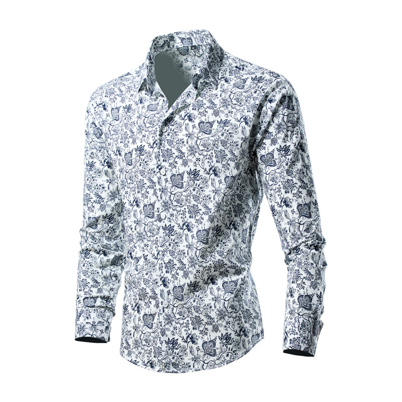 Košulja s floralnim uzorkom, slim-fit, duge rukave, široki ovratnik, poliester.