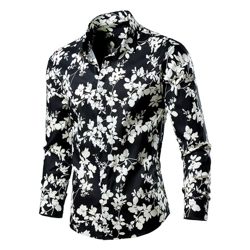 Košulja s floralnim uzorkom, slim-fit, duge rukave, široki ovratnik, poliester.