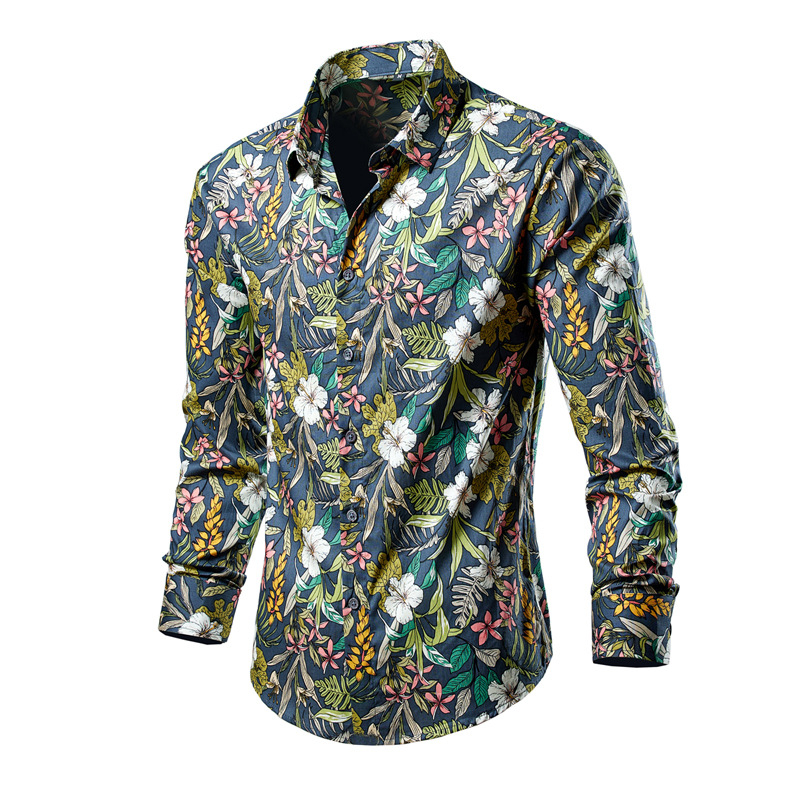 Košulja s floralnim uzorkom, slim-fit, duge rukave, široki ovratnik, poliester.