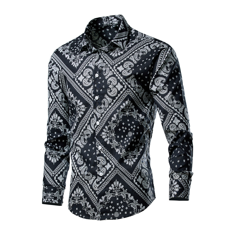 Košulja s floralnim uzorkom, slim-fit, duge rukave, široki ovratnik, poliester.