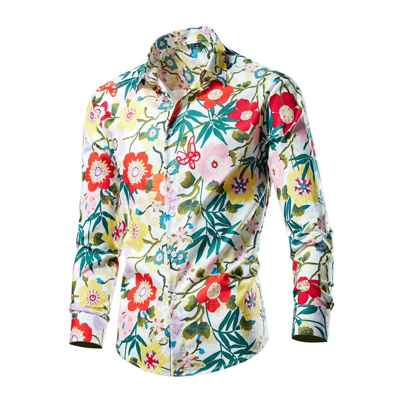 Košulja s floralnim uzorkom, slim-fit, duge rukave, široki ovratnik, poliester.