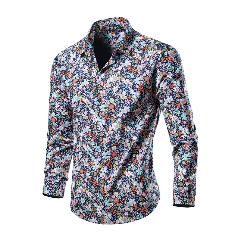Košulja s floralnim uzorkom, slim-fit, duge rukave, široki ovratnik, poliester.