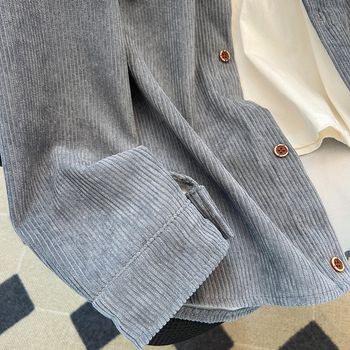 Corduroy košulja-jakna, pliš flis podstava, dugi rukav, šiljasti ovratnik, korejski stil, jesen-zima