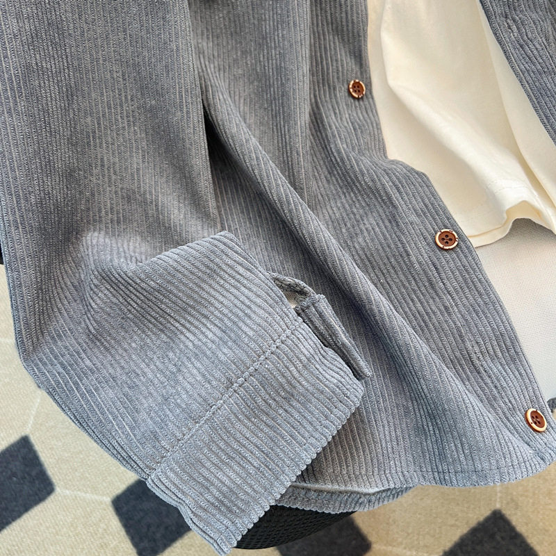 Corduroy košulja-jakna, pliš flis podstava, dugi rukav, šiljasti ovratnik, korejski stil, jesen-zima