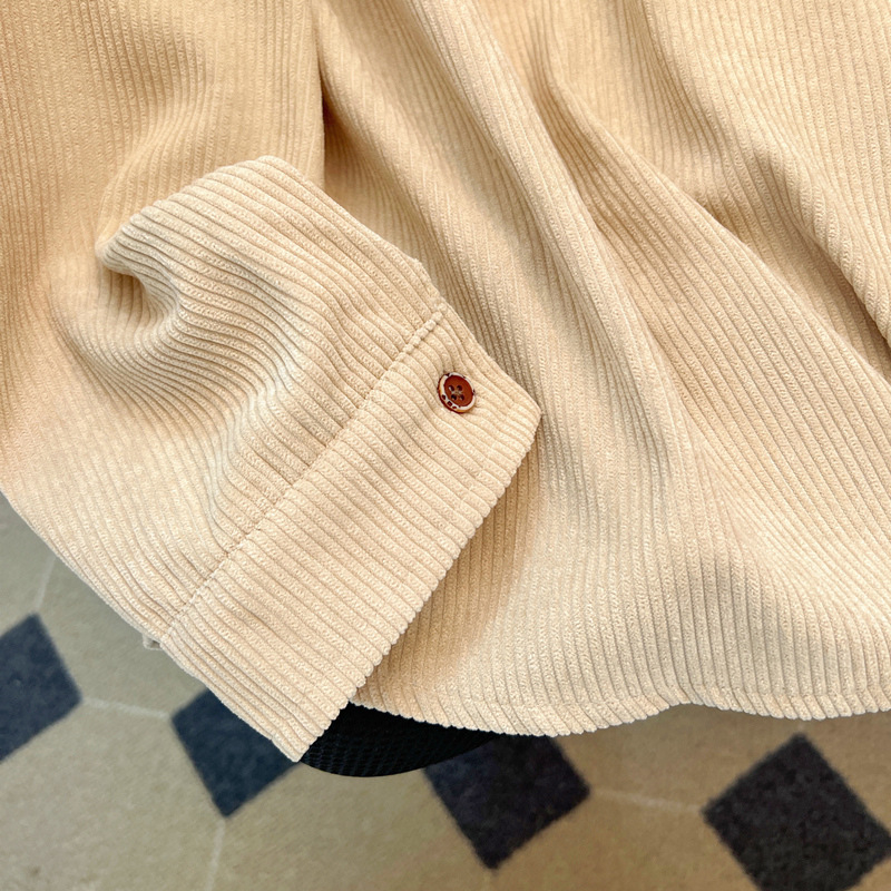 Corduroy košulja-jakna, pliš flis podstava, dugi rukav, šiljasti ovratnik, korejski stil, jesen-zima