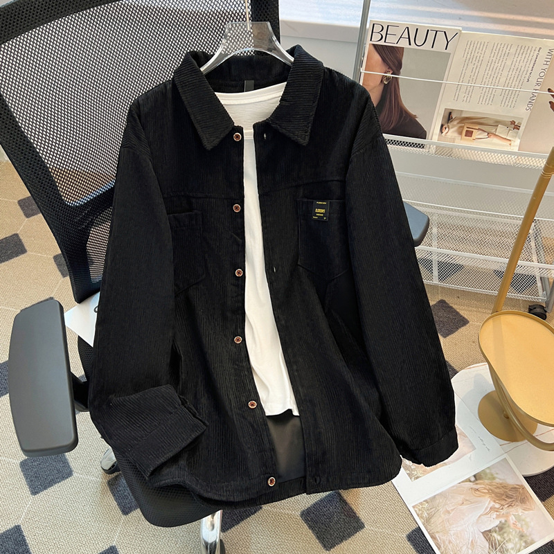 Corduroy košulja-jakna, pliš flis podstava, dugi rukav, šiljasti ovratnik, korejski stil, jesen-zima