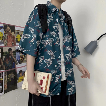 Cămașă cu imprimeu floral, croială lejeră, guler pătrat, mâneci scurte, țesătură Vinylon 96%+