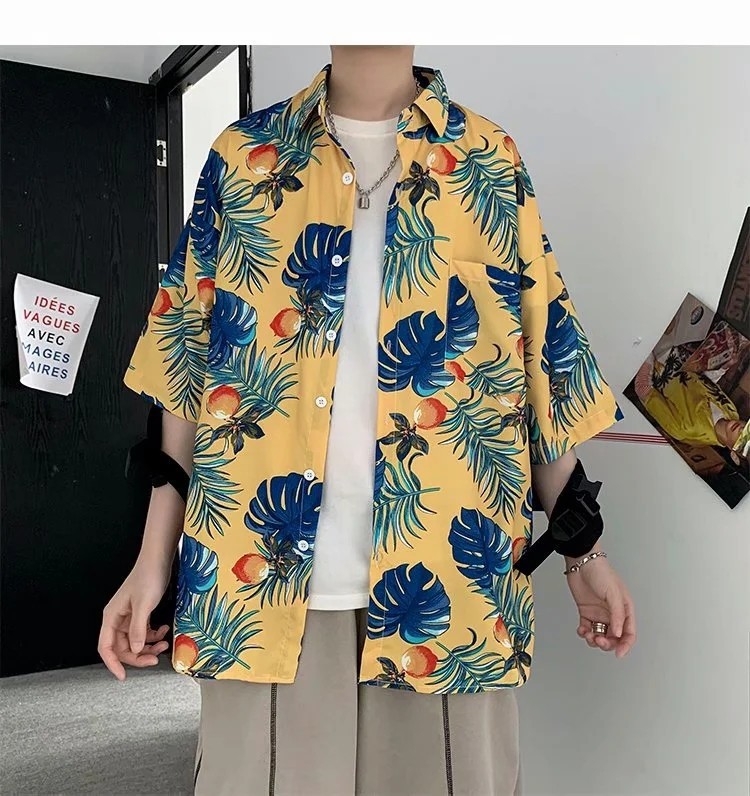 Cămașă cu imprimeu floral, croială lejeră, guler pătrat, mâneci scurte, țesătură Vinylon 96%+