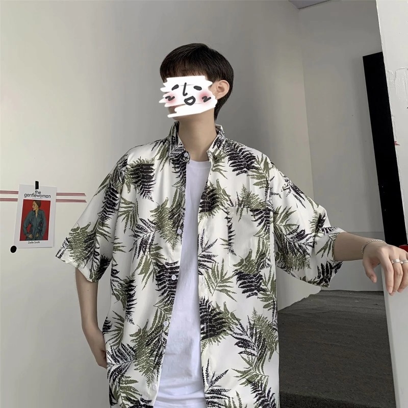 Cămașă cu imprimeu floral, croială lejeră, guler pătrat, mâneci scurte, țesătură Vinylon 96%+