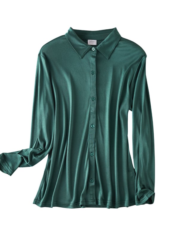 Ženska košulja od svile dudovine, ravni kroj, duge rukave, ovratnik s reverom, gumbe