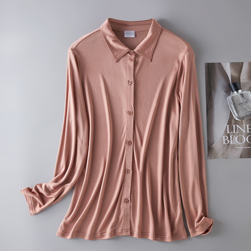 Ženska košulja od svile dudovine, ravni kroj, duge rukave, ovratnik s reverom, gumbe