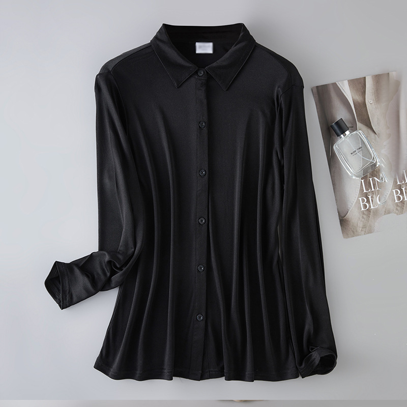 Ženska košulja od svile dudovine, ravni kroj, duge rukave, ovratnik s reverom, gumbe