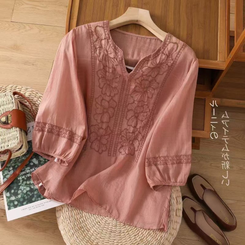 Novi pamukasti top s kratkim rukavima, izvezeni detalj, korejski stil, pulover, ženski ljetni T-shirt