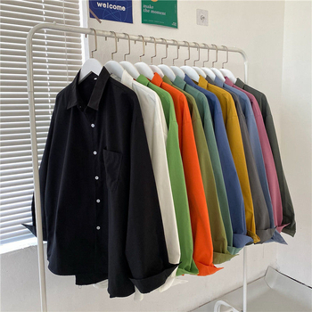 Cămașă, stil cardigan coreean, culoare solidă, mâneci lungi, guler polo, croială lejeră (poliesters, culoare solidă, mâneci lungi, guler polo, croială lejeră)