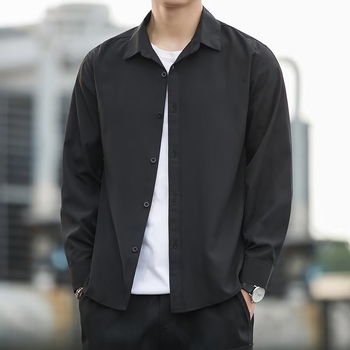Muška košulja s dugim rukavima, Slim Fit, bez glačanja, kvadratni ovratnik, korejski stil, Milk Silk