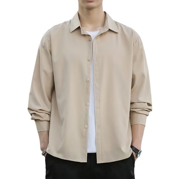 Muška košulja s dugim rukavima, Slim Fit, bez glačanja, kvadratni ovratnik, korejski stil, Milk Silk