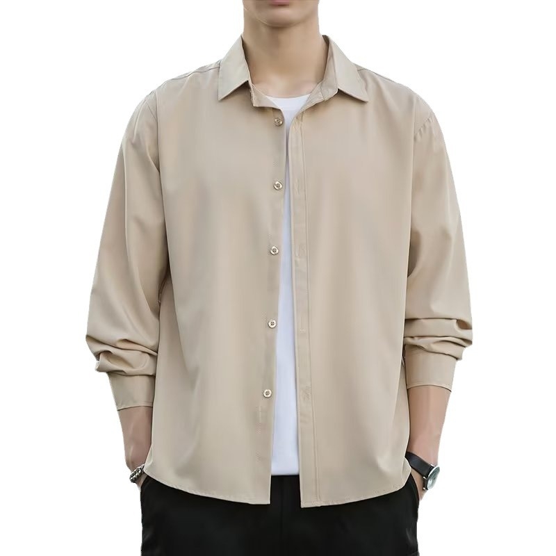 Muška košulja s dugim rukavima, Slim Fit, bez glačanja, kvadratni ovratnik, korejski stil, Milk Silk