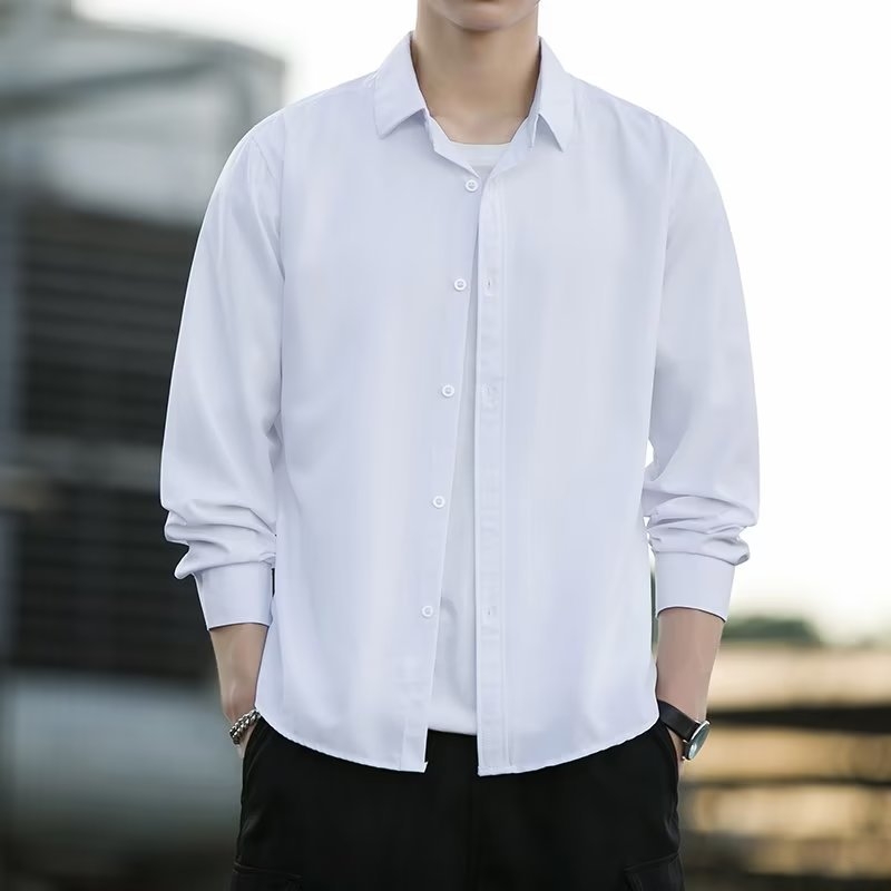 Muška košulja s dugim rukavima, Slim Fit, bez glačanja, kvadratni ovratnik, korejski stil, Milk Silk