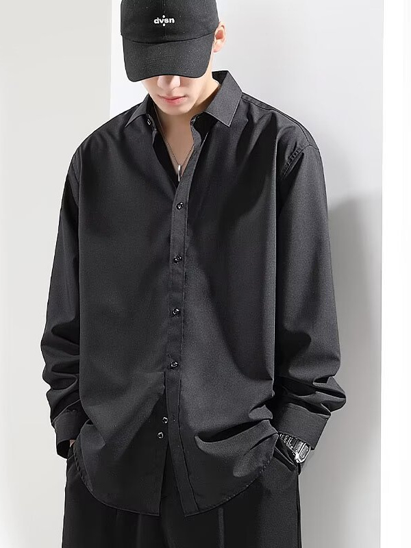 Риза с дълги ръкави, квадратна яка, свободна кройка, дишаща модал-полиестер смесена тъкан, без гладене