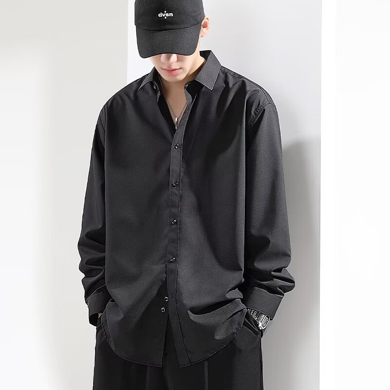 Риза с дълги ръкави, квадратна яка, свободна кройка, дишаща модал-полиестер смесена тъкан, без гладене